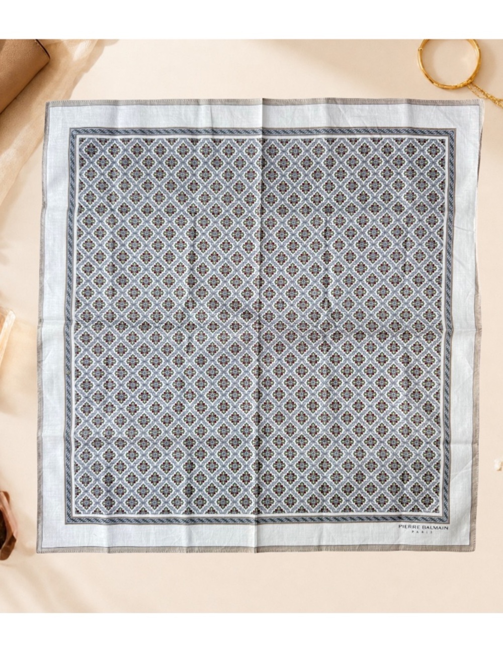 Vintage Pierre Balmain Paris Scarf Neckerchief Geometric Pocket Square Hanky 18"